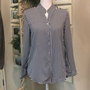 Navy and White Vertical Striped Shirt